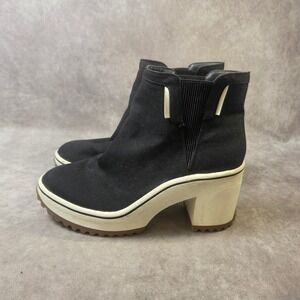 MIA Black Canvas Platform Ankle Boots Chunky Block Heel Lug Sole Womens 9 S1185
